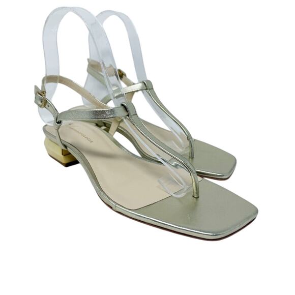 NWOB Anthro Metallic Gold Leather Low Heel Sandals Women's Size 7 Made in Brazil - Picture 9 of 9